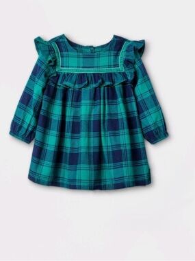 Cat & Jack Blue and Green Plaid Ruffle Dress | 6-9M